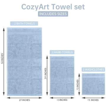 Luxury COZYART Light Blue Turkish Cotton Towel Set - 6Pcs