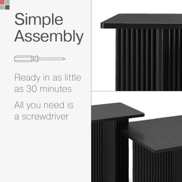 Stead Square Fluted Nesting Coffee Tables, 2 Piece Coffee Table Set, Modern Drink Desk for Living Room, Modern Home Decor, Solid Wood Base and Wood Grain Veneer Top (Black)