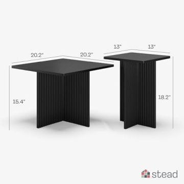 Stead Square Fluted Nesting Coffee Tables, 2 Piece Coffee Table Set, Modern Drink Desk for Living Room, Modern Home Decor, Solid Wood Base and Wood Grain Veneer Top (Black)