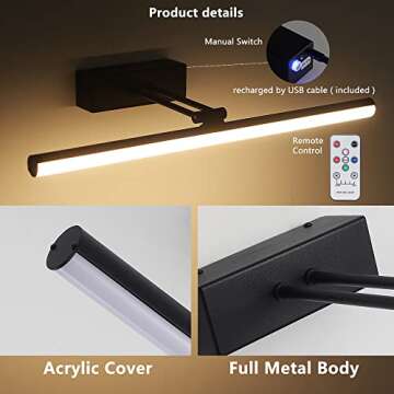 Rechargeable Black Picture Light with Remote Control