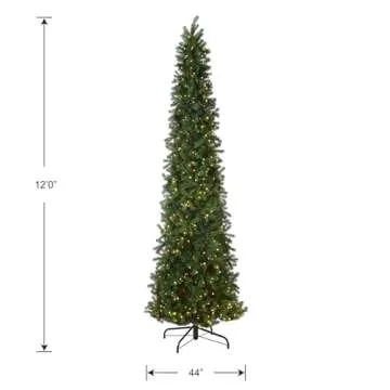 National Tree Company Pre-lit 'Feel Real' Artificial Giant Slim Downswept Christmas Tree, Green, Douglas Fir, Dual Color LED Lights, Includes PowerConnect and Stand, 12 feet