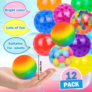 DULEFUN Stress Balls 12pcs Squishy Balls for Adults Stress Relief Squeeze Fidget Balls Set for Party...