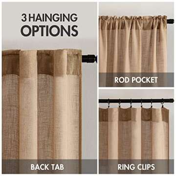 MIULEE Brown Linen Curtains 72 Inch Length for Bedroom Living Room, Soft Thick Linen Textured Window Drapes Semi Sheer Light Filtering Back Tab Rod Pocket Burlap Look Farmhouse Decor, 2 Panels