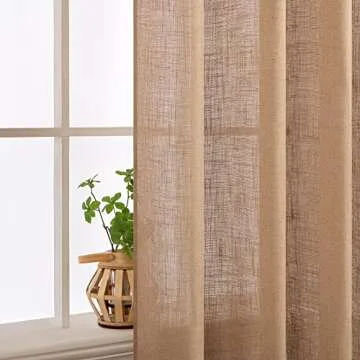MIULEE Brown Linen Curtains 72 Inch Length for Bedroom Living Room, Soft Thick Linen Textured Window Drapes Semi Sheer Light Filtering Back Tab Rod Pocket Burlap Look Farmhouse Decor, 2 Panels