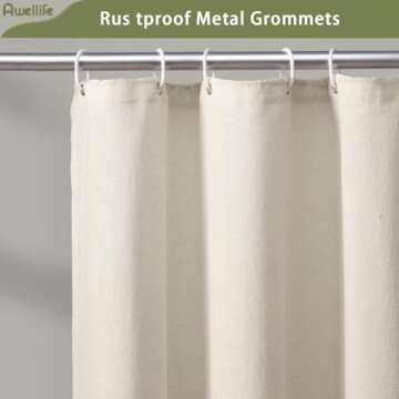 Awellife Farmhouse Shower Curtain for Bathroom Linen and Cotton Woven Fabric Country Rustic Style Shower Curtain Set (Cream & Green, 72" L x 72" W)