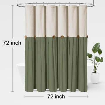 Awellife Farmhouse Shower Curtain for Bathroom Linen and Cotton Woven Fabric Country Rustic Style Shower Curtain Set (Cream & Green, 72" L x 72" W)