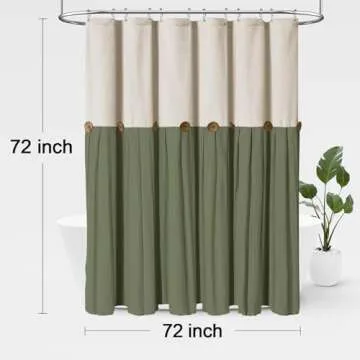 Awellife Farmhouse Shower Curtain for Bathroom Linen and Cotton Woven Fabric Country Rustic Style Shower Curtain Set (Cream & Green, 72" L x 72" W)
