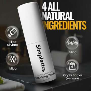 Simpletics Texturizing Powder - All Natural, 4 Ingredient Nourishing Formula with Rice Starch - Chemical Free - Gives Volumized, Texturized, Matte Finish to Men & Women