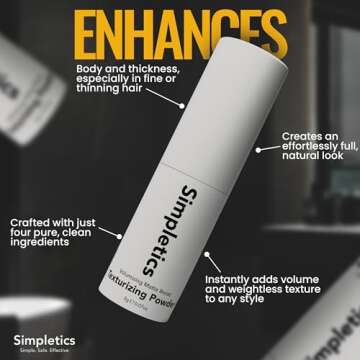 Simpletics Texturizing Powder - All Natural, 4 Ingredient Nourishing Formula with Rice Starch - Chemical Free - Gives Volumized, Texturized, Matte Finish to Men & Women