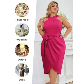Hanna Nikole Plus Size Crossover Halterneck Dress