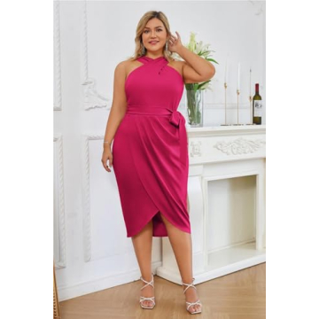Hanna Nikole Plus Size Crossover Halterneck Dress