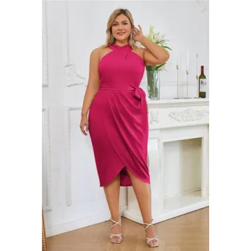 Hanna Nikole Plus Size Crossover Halterneck Dress