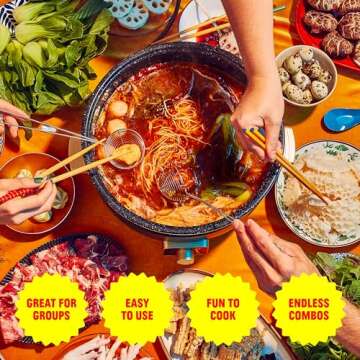 FLYBYJING Hot Pot Set | Electric Cooking Pot Complete with Temperature Control, 4 Silver Chopsticks ...