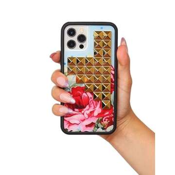 Wildflower Cases - Blue Floral with Gold Pyramid Case, Compatible with iPhone 12/12 Pro | Flowers, P...