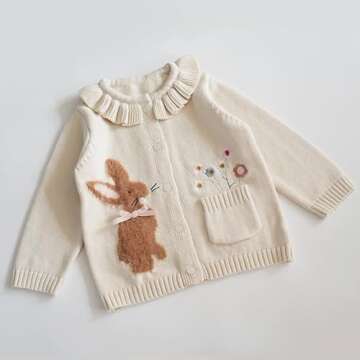 Toddler Baby Girl Cardigan Knit Sweater Long Sleeve Open Front Button Down Cardigan Coat for Fall Wi...