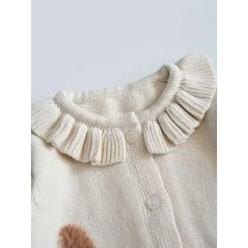 Toddler Baby Girl Cardigan Knit Sweater Long Sleeve Open Front Button Down Cardigan Coat for Fall Winter B-Beige