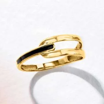 Canaria 10kt Yellow Gold Open-Space Ring With Black Enamel. Size 6