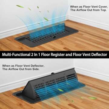 Floor Vent Covers 4 x 10 inch, Adjustable Air Vent Deflectors for Home Floor, Black Floor Register U...