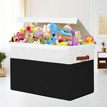 Large Toy Storage Box with Lid, Sturdy Toys Storage Chest Bin Organizer Basket with Dividers for Kid...