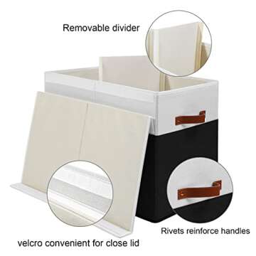 Large Toy Storage Box with Lid, Sturdy Toys Storage Chest Bin Organizer Basket with Dividers for Kids, Boys, Girls, Nursery, Closet, Bedroom, Playroom 25"x13" x16" (Black and White)