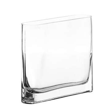 CYS EXCEL Glass Book Vase (H:6" Open:7"x2") | Multiple Size Choices Round Edge Oval Flower Vase | Rectangular Wedding Centerpiece Vases