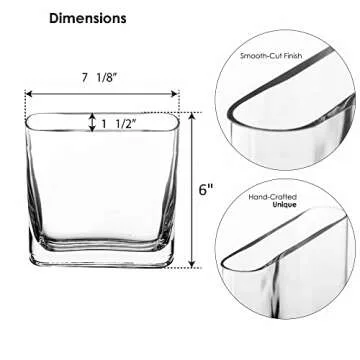 CYS EXCEL Glass Book Vase (H:6" Open:7"x2") | Multiple Size Choices Round Edge Oval Flower Vase | Rectangular Wedding Centerpiece Vases
