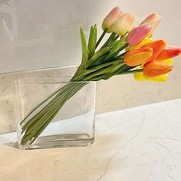 CYS EXCEL Glass Book Vase (H:6" Open:7"x2") | Multiple Size Choices Round Edge Oval Flower Vase | Rectangular Wedding Centerpiece Vases