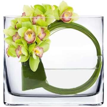 CYS EXCEL Glass Book Vase (H:6" Open:7"x2") | Multiple Size Choices Round Edge Oval Flower Vase | Rectangular Wedding Centerpiece Vases