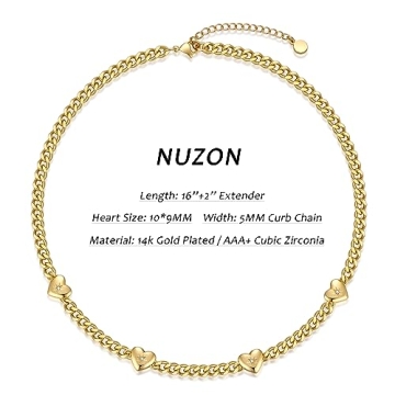 NUZON 18K Gold Heart Necklace Adjustable Length Jewelry