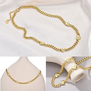 NUZON 18K Gold Heart Necklace Adjustable Length Jewelry