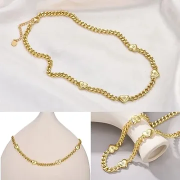 NUZON 18K Gold Heart Necklace Adjustable Length Jewelry