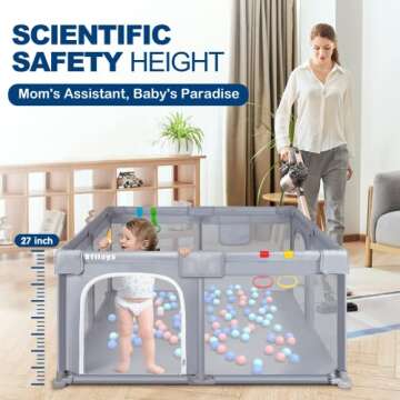 Stlloys Baby Playpen, Baby Play Yard, Large Playpen for Babies and Toddlers, Baby Gates Playpen, Indoor & Outdoor Baby Activity Center with 2 Doors and 4 Handles
