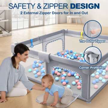 Stlloys Baby Playpen, Baby Play Yard, Large Playpen for Babies and Toddlers, Baby Gates Playpen, Indoor & Outdoor Baby Activity Center with 2 Doors and 4 Handles
