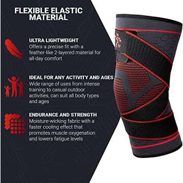 UFlex Athletics Knee Compression Brace for Men and Women - Non Slip Sleeve with Straps for Pain Relief, Meniscus Tear, Sports Safety in Basketball, Tennis - Single Wrap, Medium