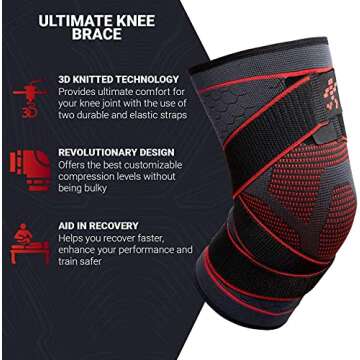 UFlex Athletics Knee Compression Brace for Men and Women - Non Slip Sleeve with Straps for Pain Relief, Meniscus Tear, Sports Safety in Basketball, Tennis - Single Wrap, Medium