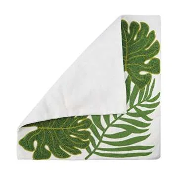 Hodeco Tropical Green Leaf Embroidery Pillow Cover