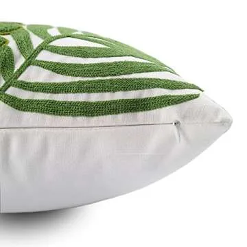Hodeco Tropical Green Leaf Embroidery Pillow Cover