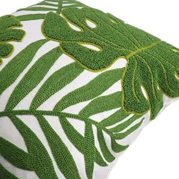Hodeco Tropical Green Leaf Embroidery Pillow Cover