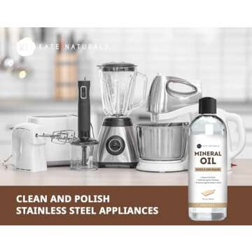 Kate Naturals Mineral Oil for Cutting Board 12oz with Wax Applicator. Food Grade & Food Safe Mineral Oil to Protect Wood on Cutting Boards, Butcher Block & Bamboo Boards