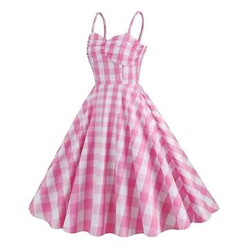 Elegant Pink Plaid 50s Sleeveless Dress - Vintage Rockabilly Charm