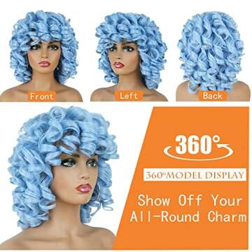 PHOENIXFLY Blue Curly Wigs for Black Women Short Curly Wigs for Women Curly Synthetic Hair Wigs Heat...