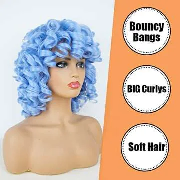PHOENIXFLY Blue Curly Wigs for Black Women Short Curly Wigs for Women Curly Synthetic Hair Wigs Heat Resistant Hair Replacement Wigs with Wig Caps (Blue)