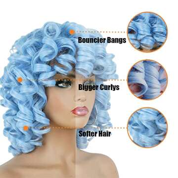 PHOENIXFLY Blue Curly Wigs for Black Women Short Curly Wigs for Women Curly Synthetic Hair Wigs Heat Resistant Hair Replacement Wigs with Wig Caps (Blue)