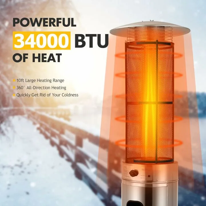 Outdoor Patio Heater with Wheels & Quartz Glass Tube