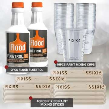 2-Pack Floetrol for Acrylic Paint Pouring Medium Additive and Paint Pouring Supplies, 40 Disposable Paint Mixing Cups, 40x Pixiss Wood Paint Mixing Sticks