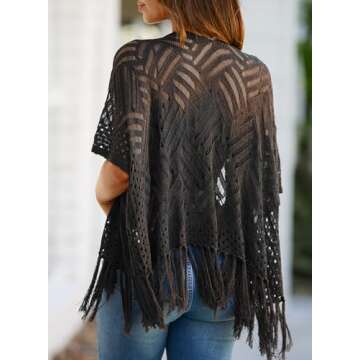 Sidefeel Women's 2025 Cropped Crochet Top Lightweight Summer Cardigan Beach Kimono Cover Ups Small Black
