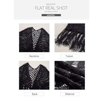 Sidefeel Women's 2025 Cropped Crochet Top Lightweight Summer Cardigan Beach Kimono Cover Ups Small Black