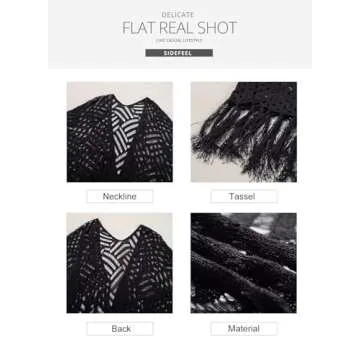 Sidefeel Women's 2025 Cropped Crochet Top Lightweight Summer Cardigan Beach Kimono Cover Ups Small Black