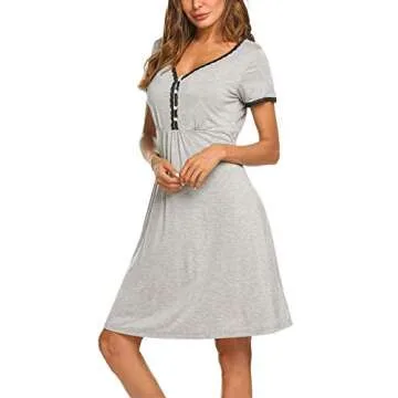 Ekouaer Women Delivery Nightgowns Labor Sleepshirts Maternity Dress Pregnancy Gowns Breastfeeding Nightwear, Small Light Grey
