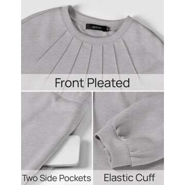 ZESICA Womens Casual Pajama sets Long Sleeve Tops Wide Leg Long Pants 2 Piece Outfits Lounge Sets with Pockets,Light Grey,X-Large